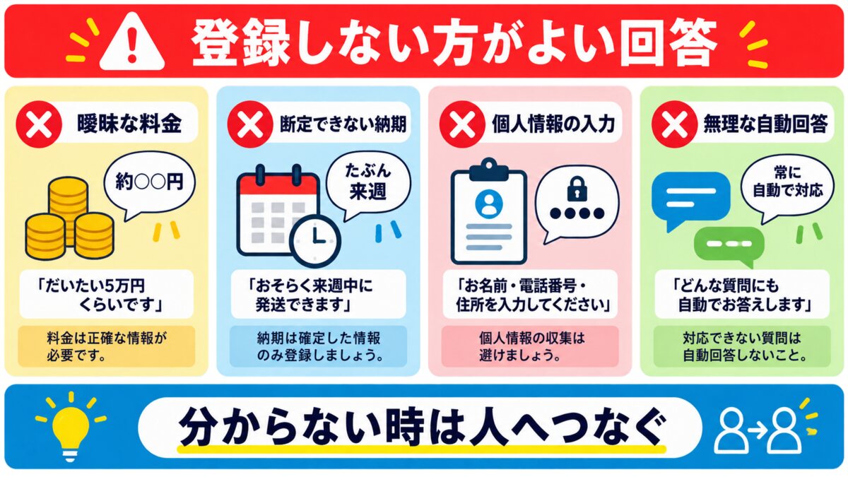 チャットボットに登録しない方がよい回答