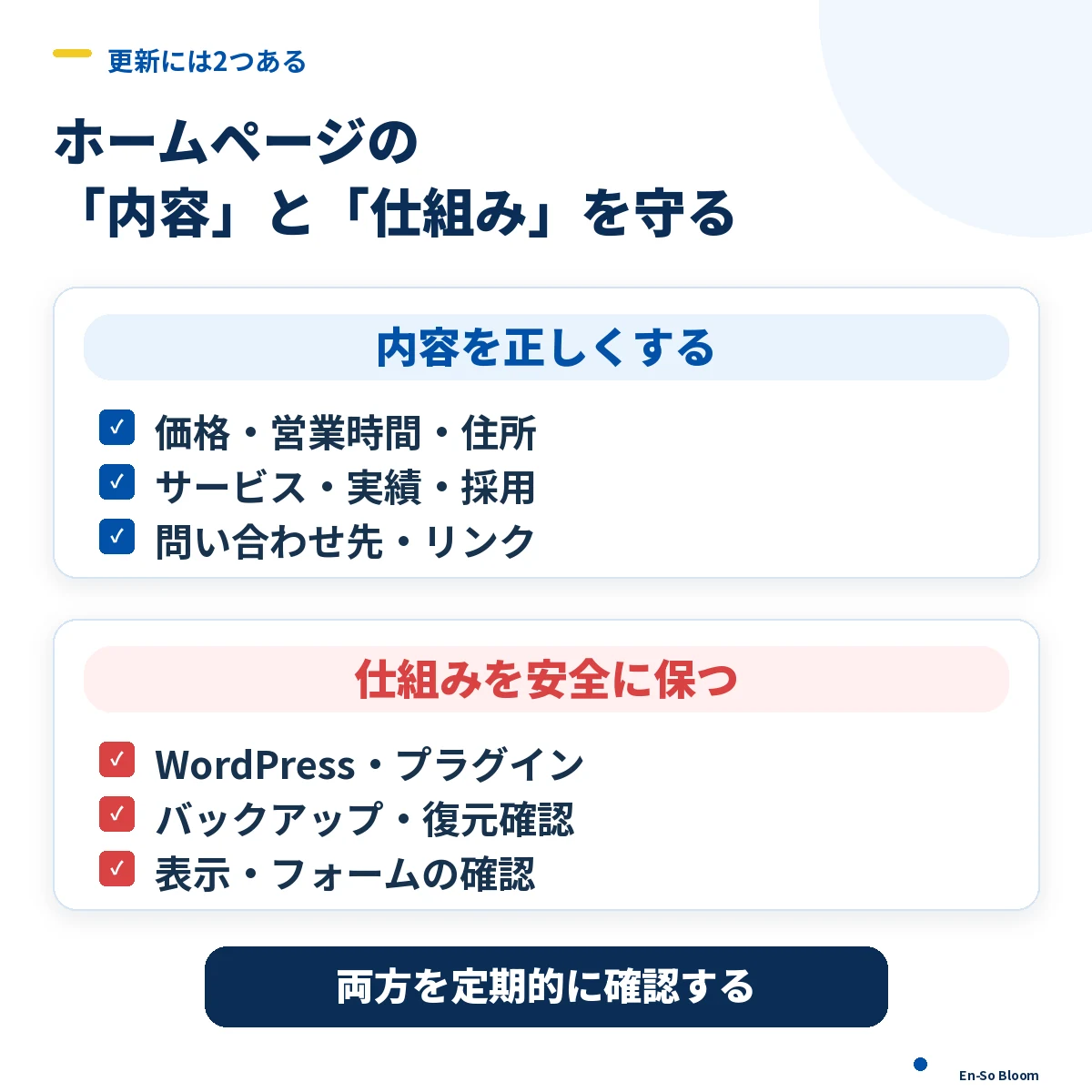 ホームページの情報更新とシステム保守で確認すべき項目
