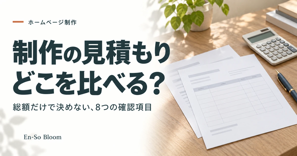 ホームページ制作の見積書を、作業範囲と総額から比べるための記事のアイキャッチ